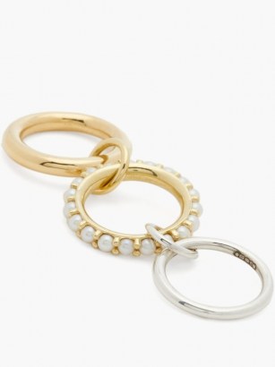SPINELLI KILCOLLIN Akoya pearl, 18kt gold & sterling silver ring ~ linked stacking rings ~ pearls ~ modern design jewellery - flipped