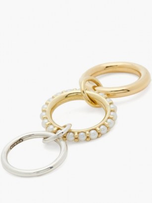 SPINELLI KILCOLLIN Akoya pearl, 18kt gold & sterling silver ring ~ linked stacking rings ~ pearls ~ modern design jewellery
