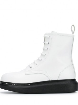 Alexander McQueen Hybrid lace-up boots / white flatform boot / monochrome flatforms - flipped