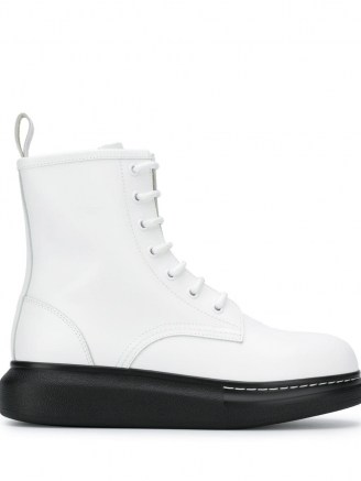 Alexander McQueen Hybrid lace-up boots / white flatform boot / monochrome flatforms