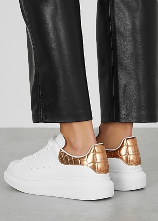 ALEXANDER MCQUEEN Larry white leather sneakers / sports luxe trainers - flipped
