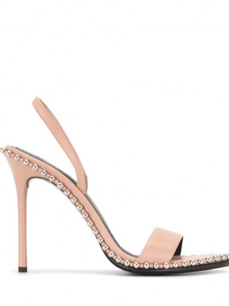 Alexander Wang Nova leather sandals in sandstone pink | stud trim stiletto heel slingbacks | party heels