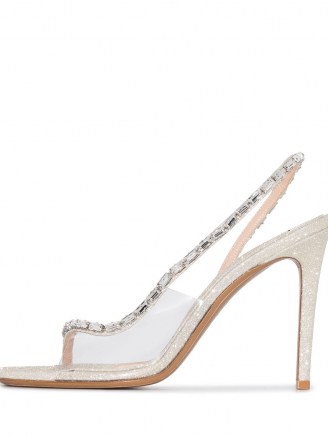 Alexandre Vauthier Elizabeth 100 mm glitter embellished sandals ~ glamorous clear slingbacks - flipped