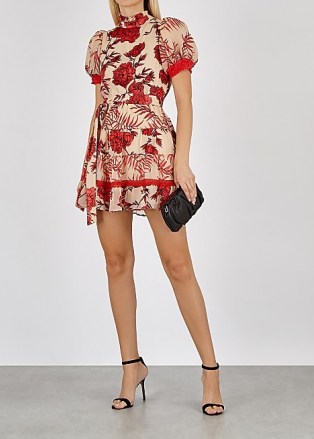 ALICE + OLIVIA Regan fil coupé chiffon dress / romantic style occasion wear / puff sleeve, tiered skirt party dresses - flipped
