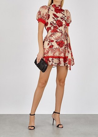 ALICE + OLIVIA Regan fil coupé chiffon dress / romantic style occasion wear / puff sleeve, tiered skirt party dresses