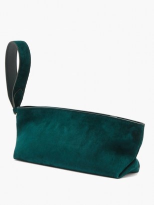 KHAITE Alma suede pouch ~ green clutch bag ~ wristlet bags - flipped