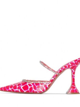 Amina Muaddi Gilda giraffe-print mules / crystal trim point toe mule - flipped