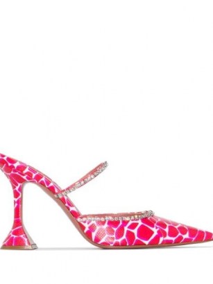 Amina Muaddi Gilda giraffe-print mules / crystal trim point toe mule