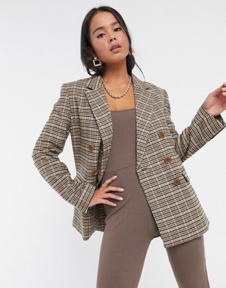& Other Stories check double breasted blazer in beige / checked jacket with padded shoulders