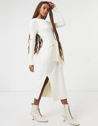 & Other Stories eco ribbed tie waist knitted dress in off white | rib knit dresses - flipped