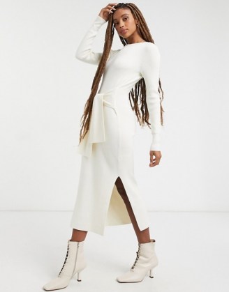 & Other Stories eco ribbed tie waist knitted dress in off white | rib knit dresses