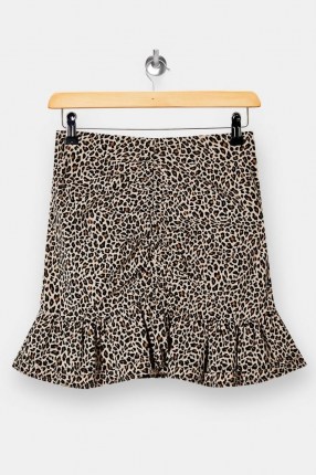 Topshop Animal Print Ruched Stretch Mini Skirt | short frill hem skirts - flipped