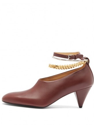 JIL SANDER Anklet-chain leather cone-heel pumps / shoes with ankle chains - flipped