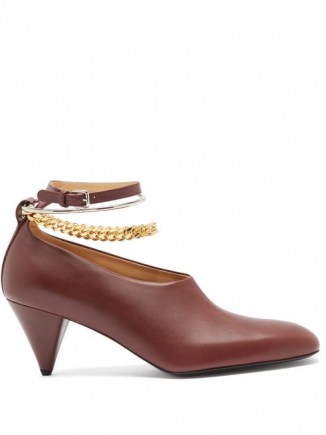 JIL SANDER Anklet-chain leather cone-heel pumps / shoes with ankle chains