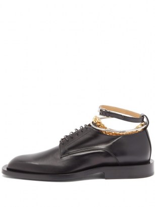JIL SANDER Anklet-chain leather Derby shoes / smart lace up flats with ankle chains attached - flipped