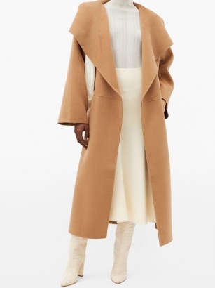 TOTÊME Annecy double-faced wool-blend coat ~ chic camel brown coats ~ wide draped collar - flipped