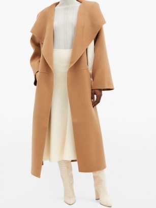 TOTÊME Annecy double-faced wool-blend coat ~ chic camel brown coats ~ wide draped collar