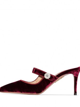 Aquazzura Astor 75mm mules – luxe burgundy-red pointed mule - flipped
