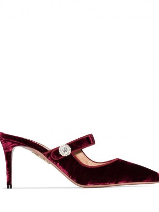 Aquazzura Astor 75mm mules – luxe burgundy-red pointed mule