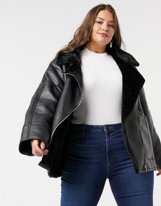 ASOS DESIGN Curve borg aviator jacket in black / faux fur lined jackets / fashionable winter outerwear / plus size fashion