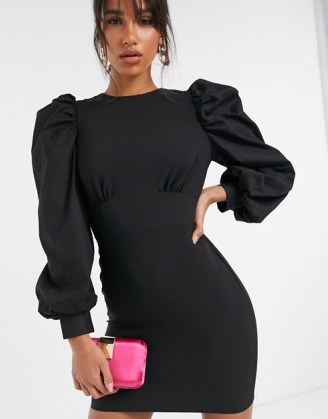 ASOS DESIGN mix sleeve mini dress in black ~ lbd ~ puff sleeves ~ glam party dresses - flipped