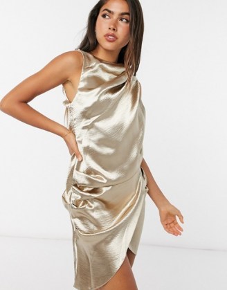 ASOS DESIGN satin draped mini dress with open back champagne / luxe style party dresses / drape effect / evening fabrics with sheen - flipped