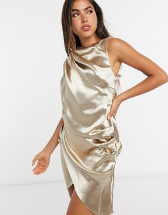 ASOS DESIGN satin draped mini dress with open back champagne / luxe style party dresses / drape effect / evening fabrics with sheen
