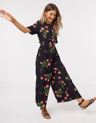 ASOS DESIGN tea jumpsuit with button back detail in floral print / wide leg jumpsuits - flipped