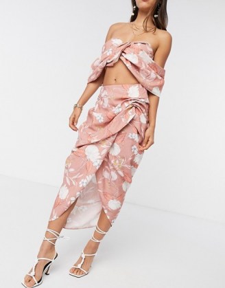 ASOS EDITION drape midi skirt in linen floral print / draped skirts - flipped