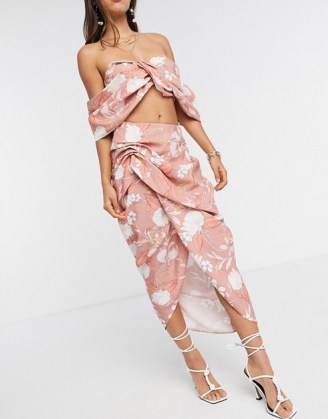ASOS EDITION drape midi skirt in linen floral print / draped skirts
