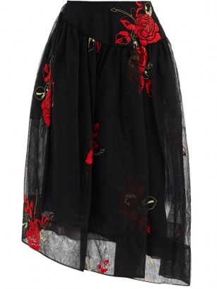 SIMONE ROCHA Asymmetric floral-embroidered tulle skirt ~ sheer overlay skirts - flipped