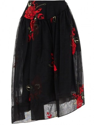 SIMONE ROCHA Asymmetric floral-embroidered tulle skirt ~ sheer overlay skirts