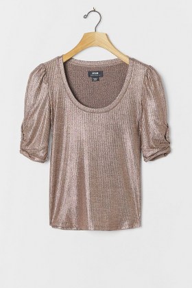 Pilcro Lexi Shimmer Tee Rose / metallic ruched sleeve t-shirt - flipped