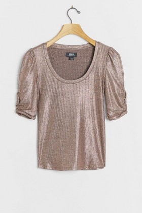 Pilcro Lexi Shimmer Tee Rose / metallic ruched sleeve t-shirt
