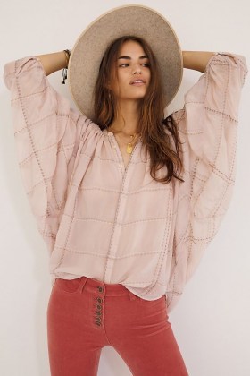 ANTHROPOLOGIE Rhylee Textured Blouse Mauve / blouson tops - flipped