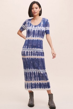 Kato Tie-Dye Midi Dress Blue Motif / short sleeve column dresses