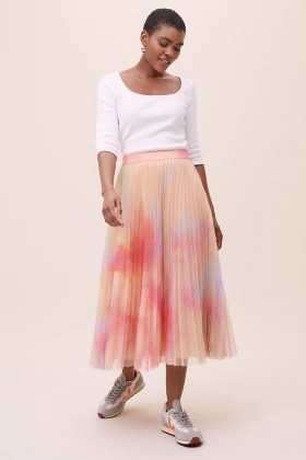 Geisha Designs Sela Tulle Midi Skirt Pink | pleated floaty style skirts - flipped