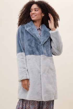 ANTHROPOLOGIE Colour Block Faux Fur Coat / winter coats - flipped