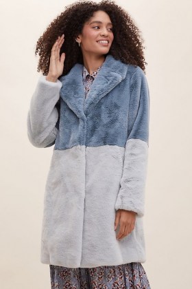 ANTHROPOLOGIE Colour Block Faux Fur Coat / winter coats