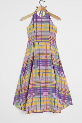 ANTHROPOLOGIE Cecily Plaid Midi Dress Purple Motif / checks / checked dresses