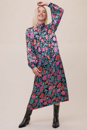 Gestuz Groa Midi Dress / long sleeve high neck floral dresses - flipped