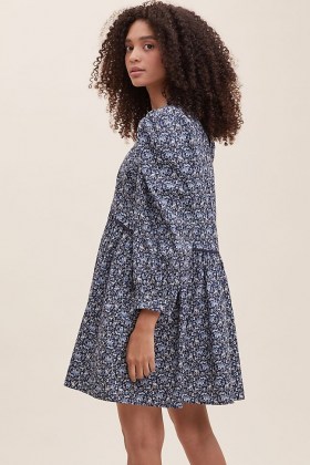 ANTHROPOLOGIE Keira Poplin Tiered Tunic Dress / floral loose fit dresses