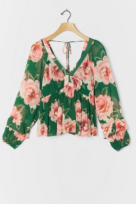 Farm Rio Rayna Blouse Green Motif / floral blouses - flipped