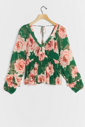 Farm Rio Rayna Blouse Green Motif / floral blouses