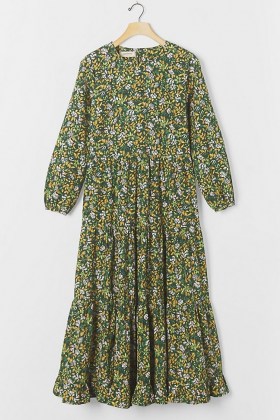 Porridge Nefyn Maxi Dress in Green Motif – floral dresses - flipped