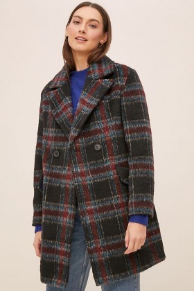 ANTHROPOLOGIE Amber Check Coat Black Motif / checked winter coats - flipped