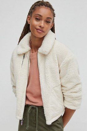 ANTHROPOLOGIE Knit Teddy Jacket in Cream / casual textured jackets - flipped