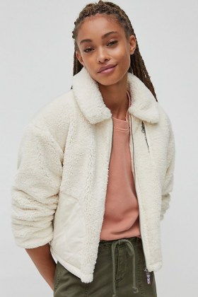 ANTHROPOLOGIE Knit Teddy Jacket in Cream / casual textured jackets