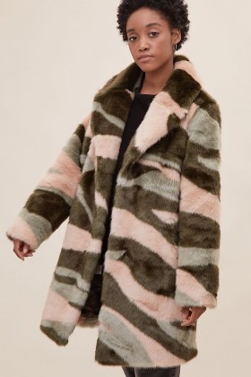 ANTHROPOLOGIE Merida Marble Fur Coat / faux fur winter coats - flipped