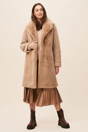 ANTHROPOLOGIE Ruby Panelled Fur Coat / neutral faux fur coats - flipped